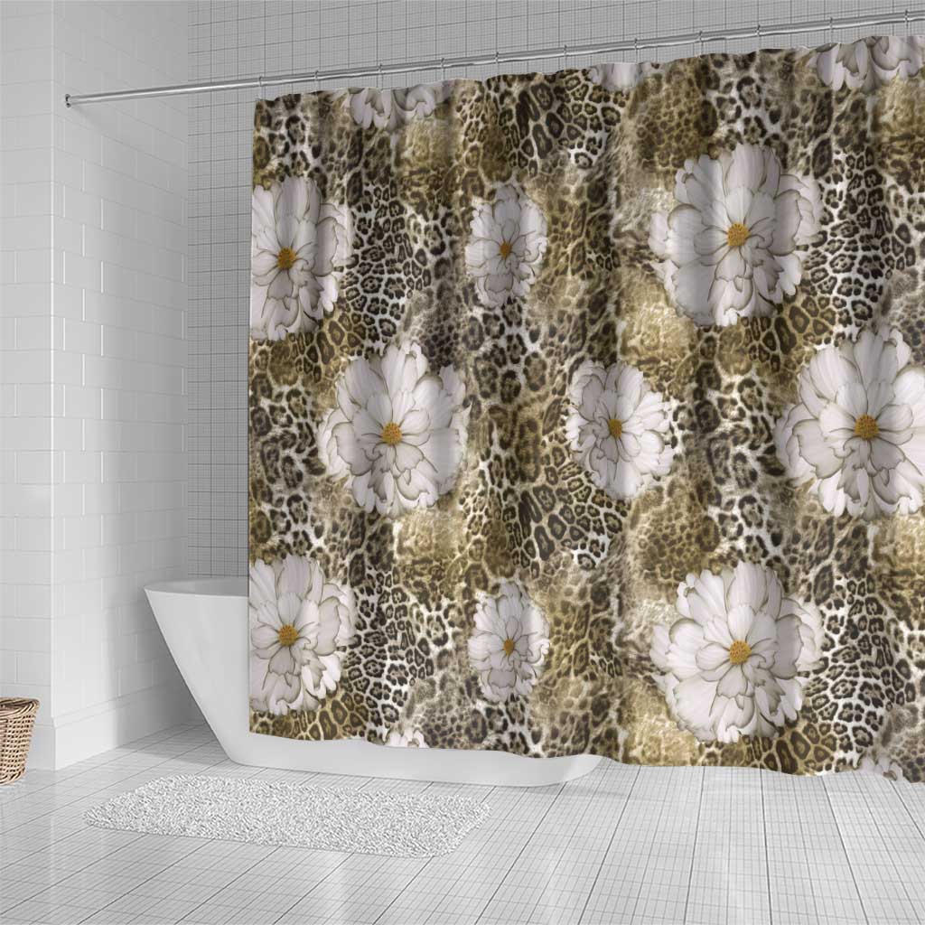 African Leopard Floral Pattern Shower Curtain Sahara Pearl
