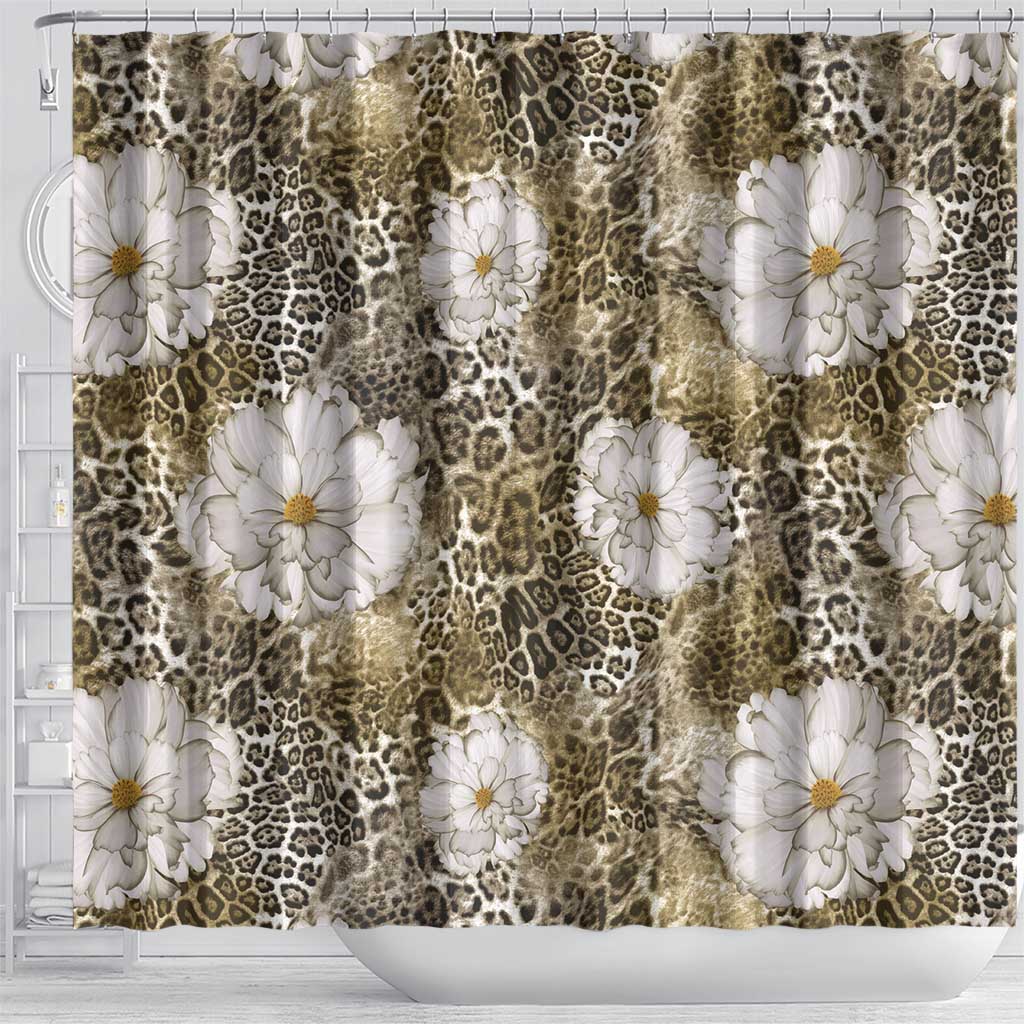 African Leopard Floral Pattern Shower Curtain Sahara Pearl