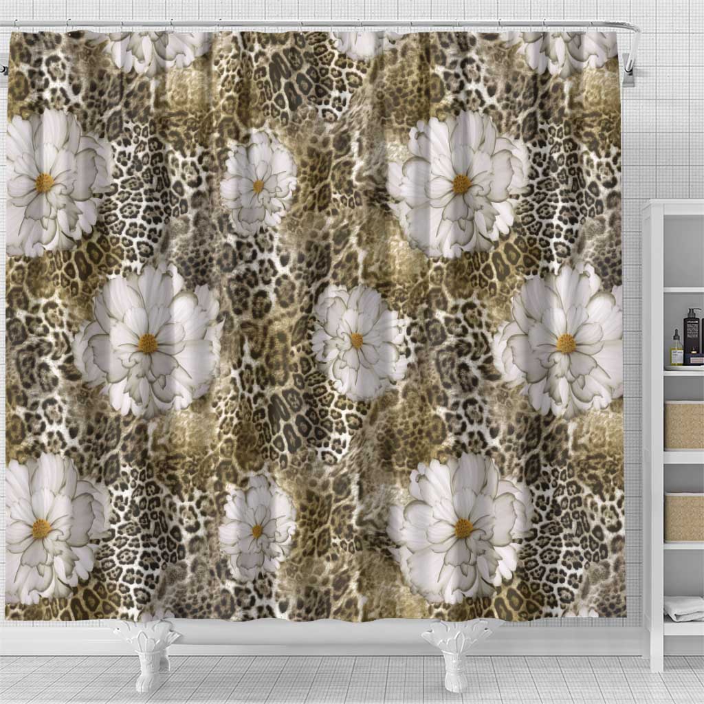 African Leopard Floral Pattern Shower Curtain Sahara Pearl