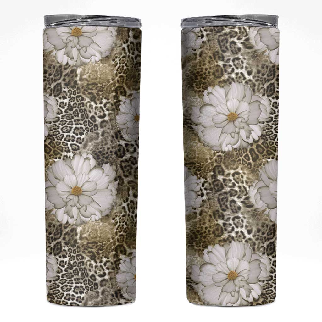African Leopard Floral Pattern Skinny Tumbler Sahara Pearl