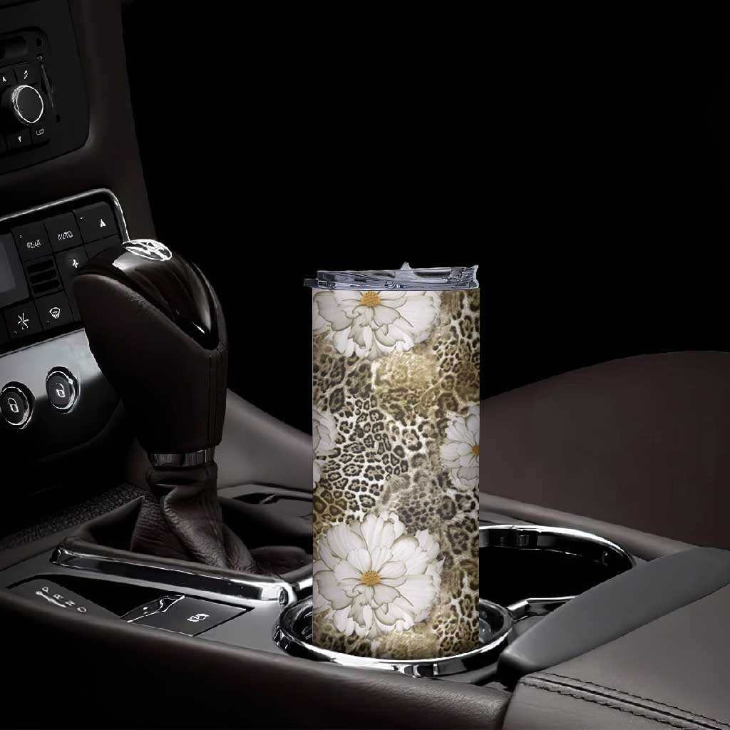 African Leopard Floral Pattern Skinny Tumbler Sahara Pearl