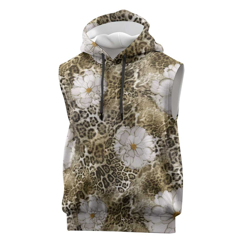 African Leopard Floral Pattern Sleeveless Hoodie Sahara Pearl