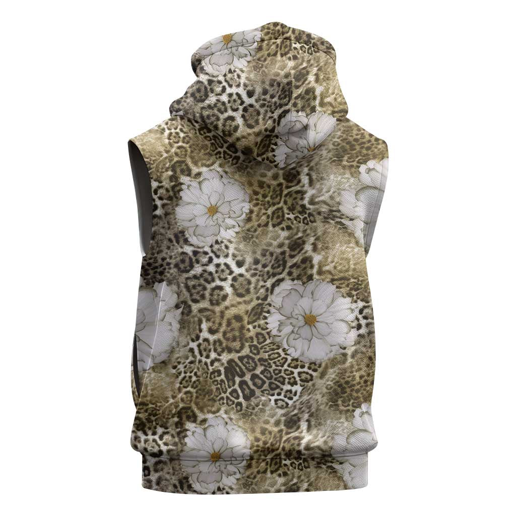 African Leopard Floral Pattern Sleeveless Hoodie Sahara Pearl