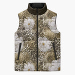 African Leopard Floral Pattern Sleeveless Puffer Jacket Sahara Pearl