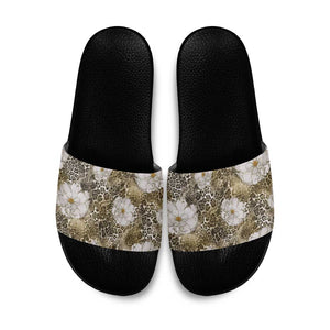 African Leopard Floral Pattern Slide Sandals Sahara Pearl