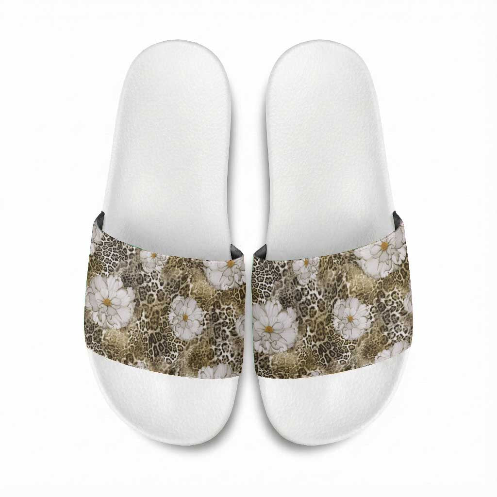 African Leopard Floral Pattern Slide Sandals Sahara Pearl