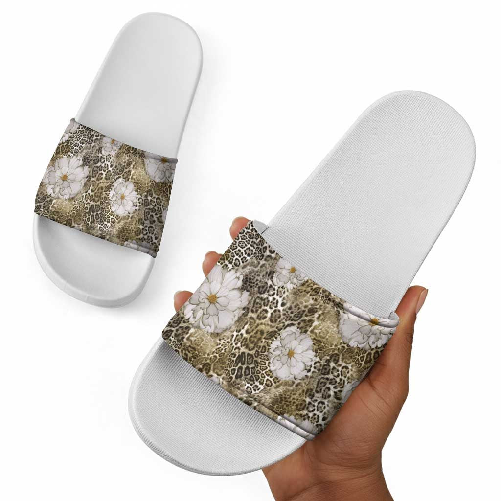 African Leopard Floral Pattern Slide Sandals Sahara Pearl