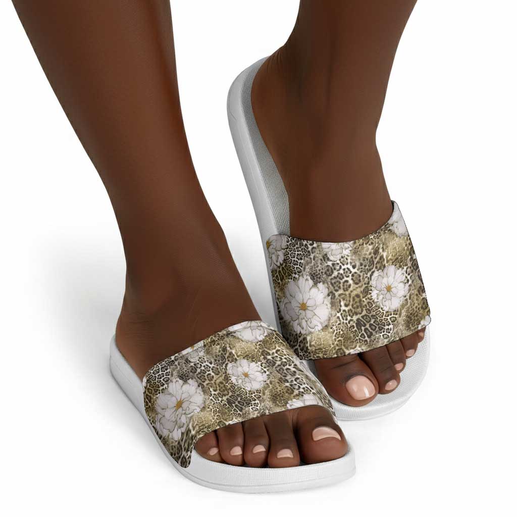 African Leopard Floral Pattern Slide Sandals Sahara Pearl