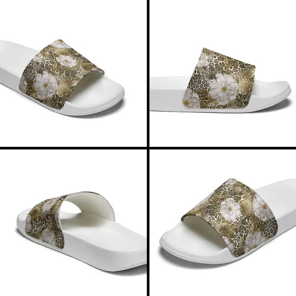 African Leopard Floral Pattern Slide Sandals Sahara Pearl