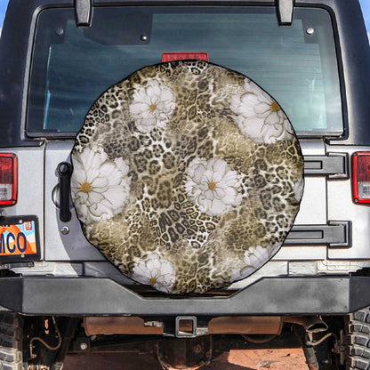 African Leopard Floral Pattern Spare Tire Cover Sahara Pearl