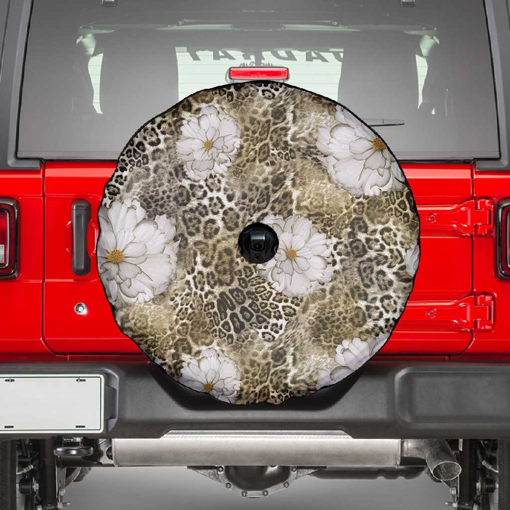 African Leopard Floral Pattern Spare Tire Cover Sahara Pearl
