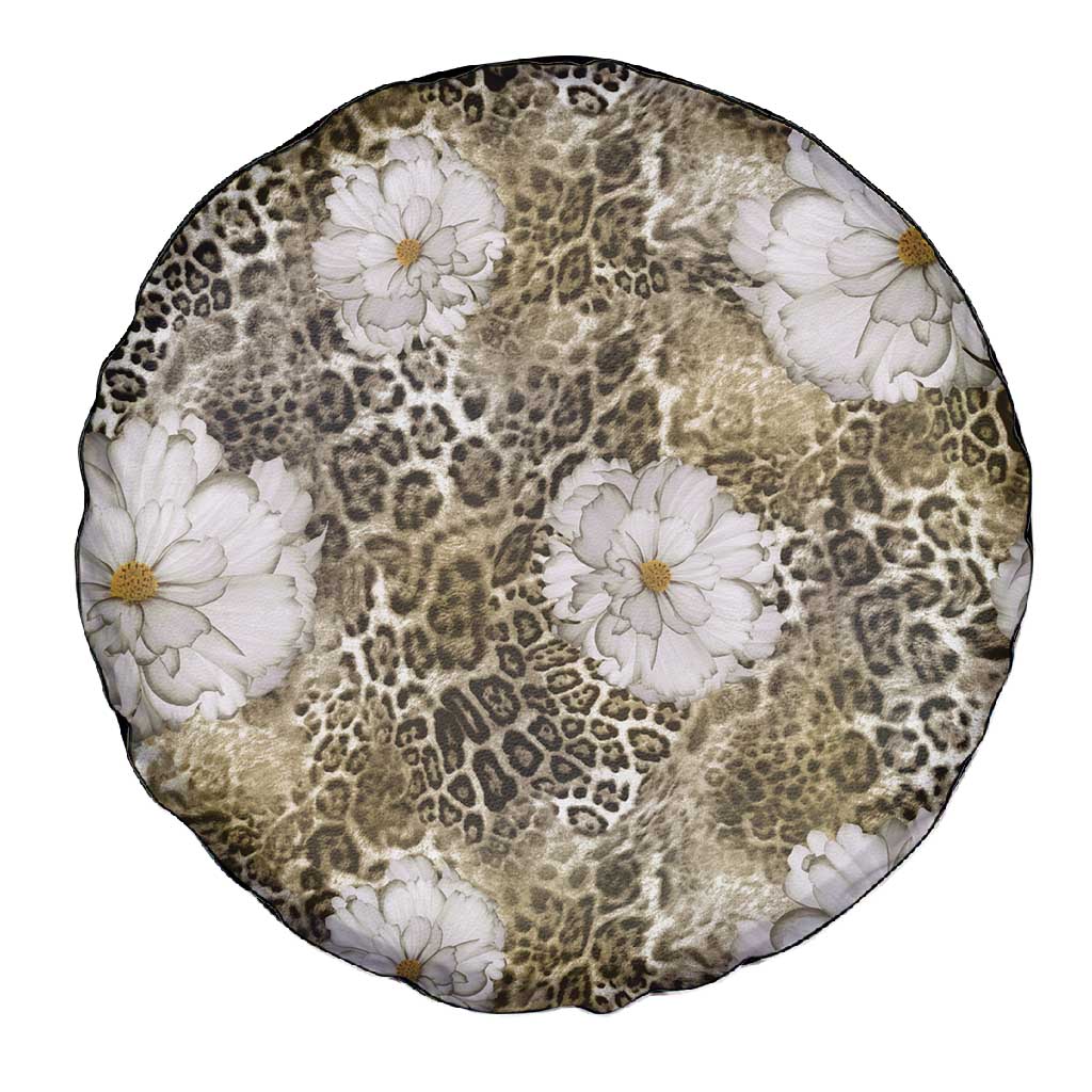 African Leopard Floral Pattern Spare Tire Cover Sahara Pearl