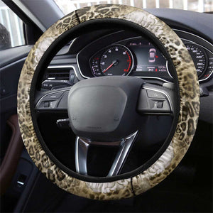 African Leopard Floral Pattern Steering Wheel Cover Sahara Pearl
