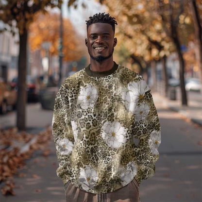 African Leopard Floral Pattern Sweatshirt Sahara Pearl
