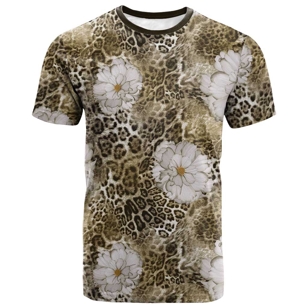African Leopard Floral Pattern T shirt Sahara Pearl