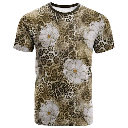 African Leopard Floral Pattern T shirt Sahara Pearl