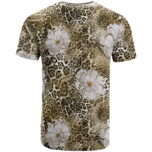 African Leopard Floral Pattern T shirt Sahara Pearl