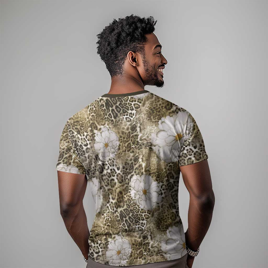 African Leopard Floral Pattern T shirt Sahara Pearl