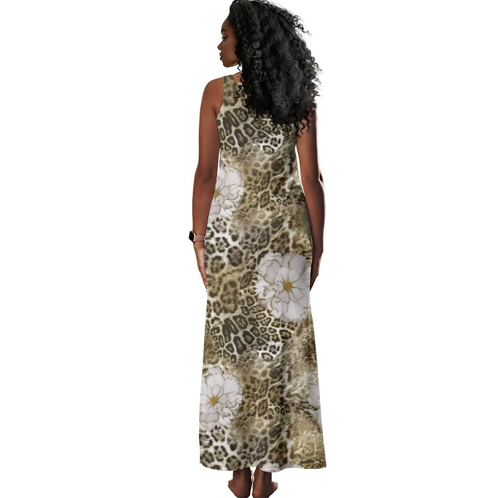 African Leopard Floral Pattern Tank Maxi Dress Sahara Pearl