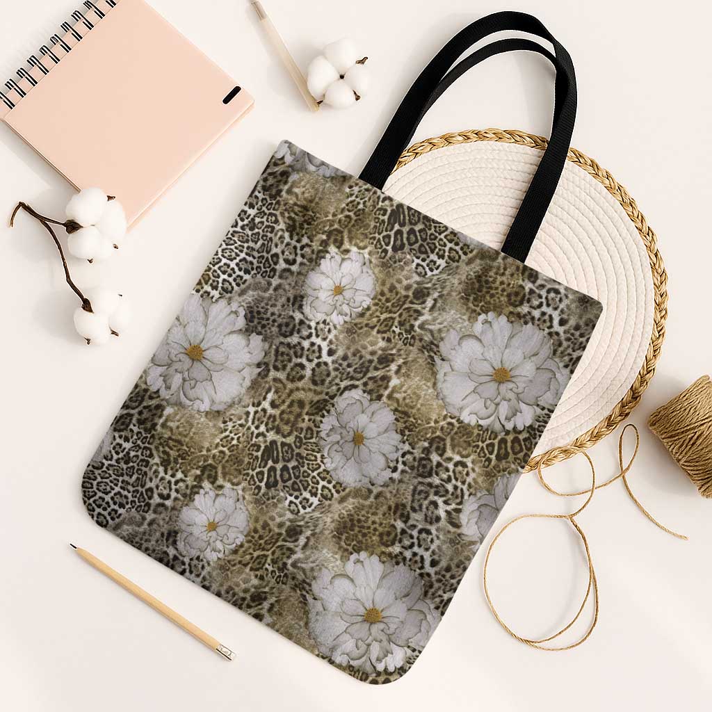 African Leopard Floral Pattern Tote Bag Sahara Pearl