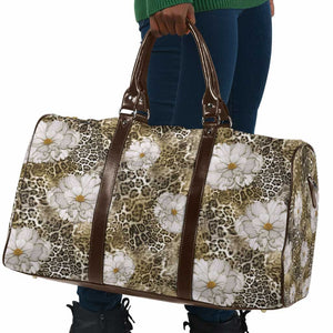 African Leopard Floral Pattern Travel Bag Sahara Pearl
