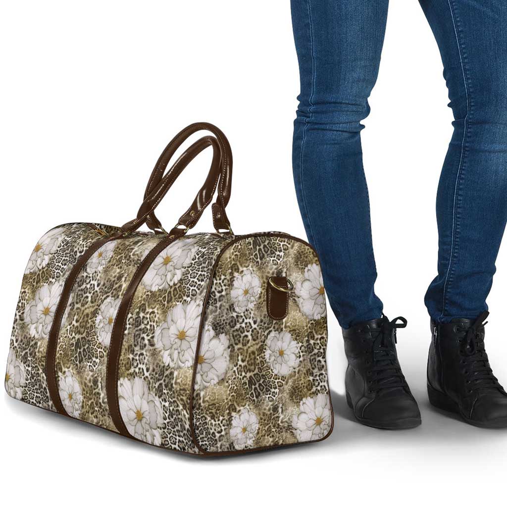 African Leopard Floral Pattern Travel Bag Sahara Pearl