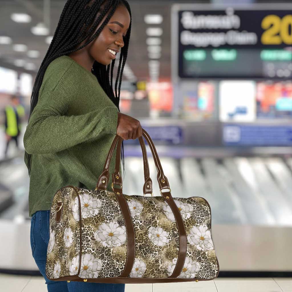 African Leopard Floral Pattern Travel Bag Sahara Pearl