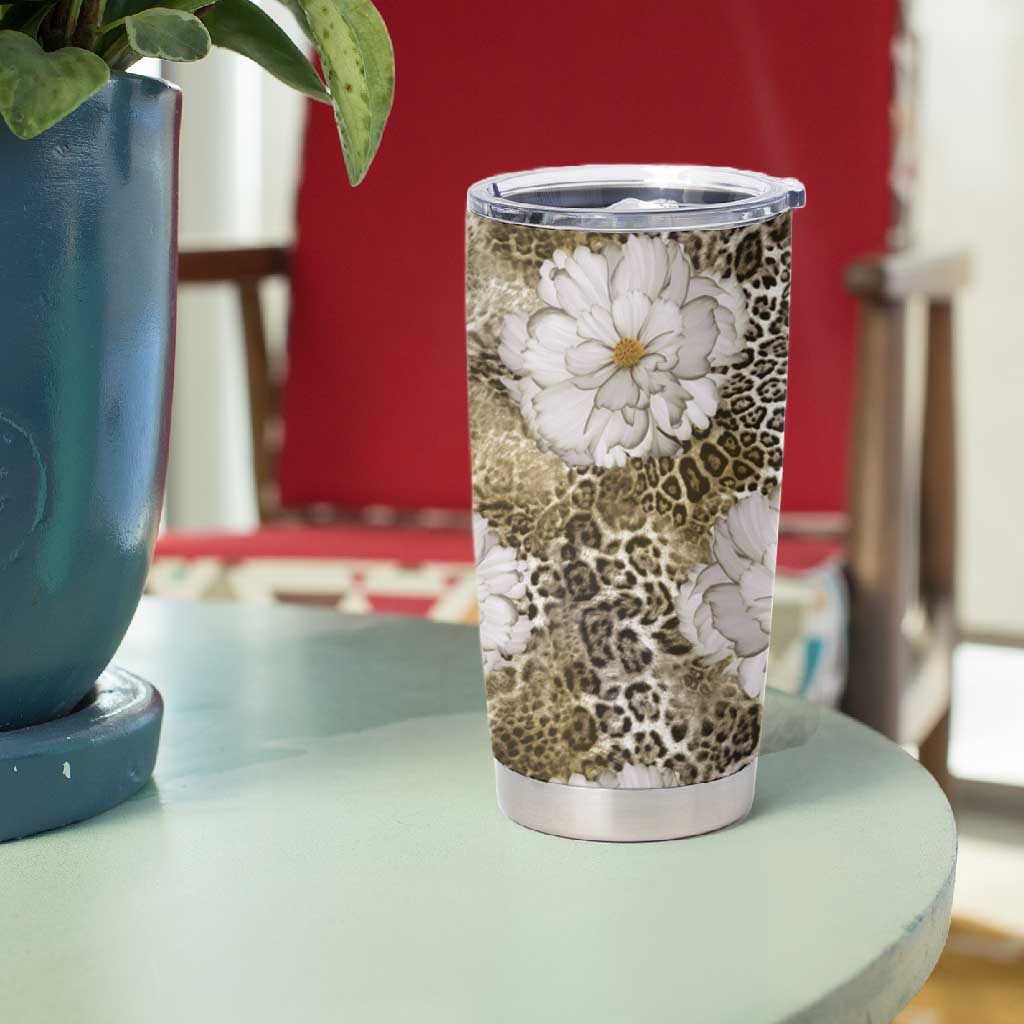 African Leopard Floral Pattern Tumbler Cup Sahara Pearl