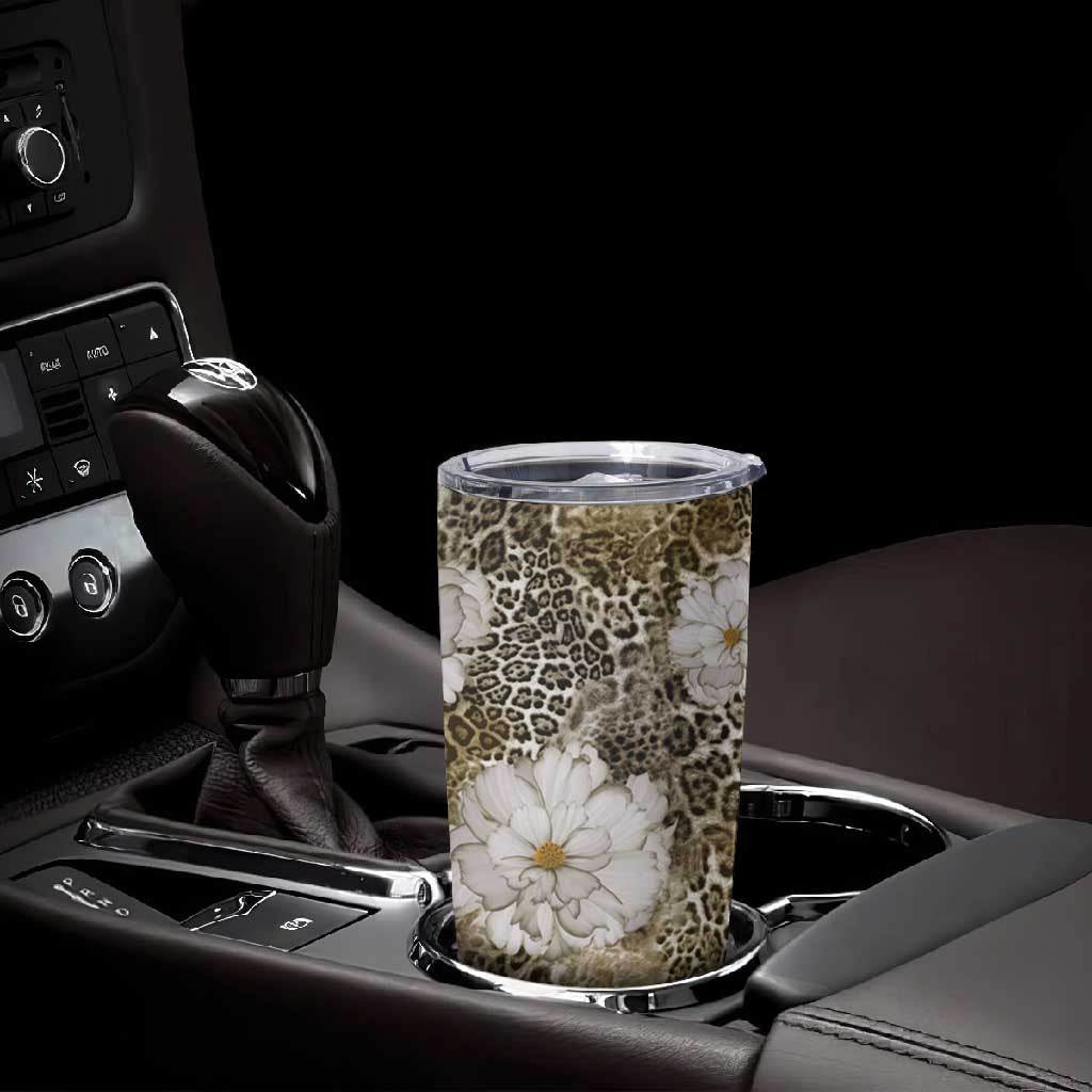 African Leopard Floral Pattern Tumbler Cup Sahara Pearl