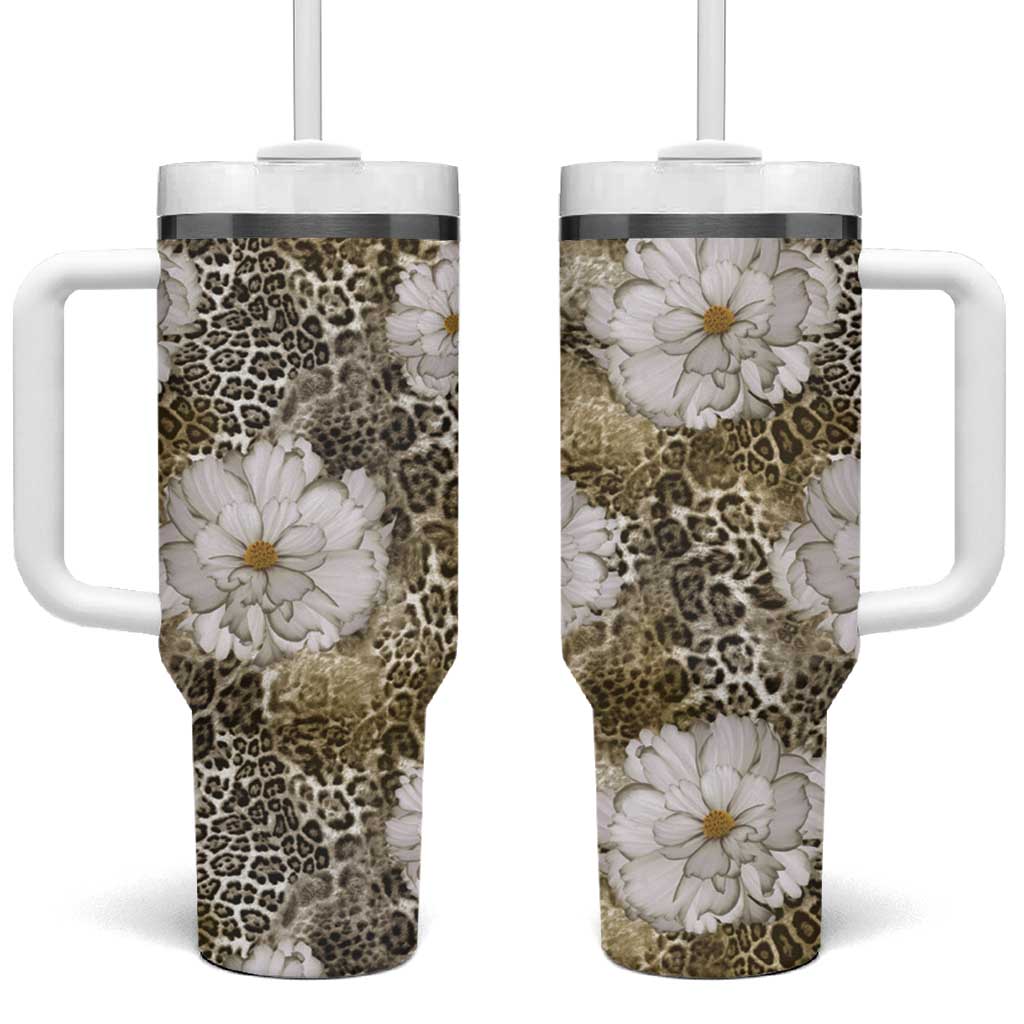 African Leopard Floral Pattern Tumbler With Handle Sahara Pearl
