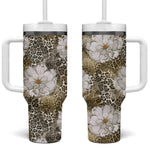 African Leopard Floral Pattern Tumbler With Handle Sahara Pearl
