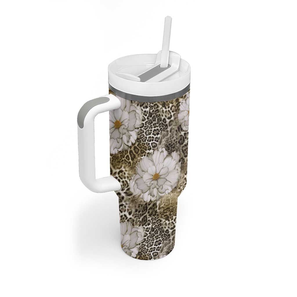 African Leopard Floral Pattern Tumbler With Handle Sahara Pearl