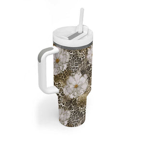 African Leopard Floral Pattern Tumbler With Handle Sahara Pearl