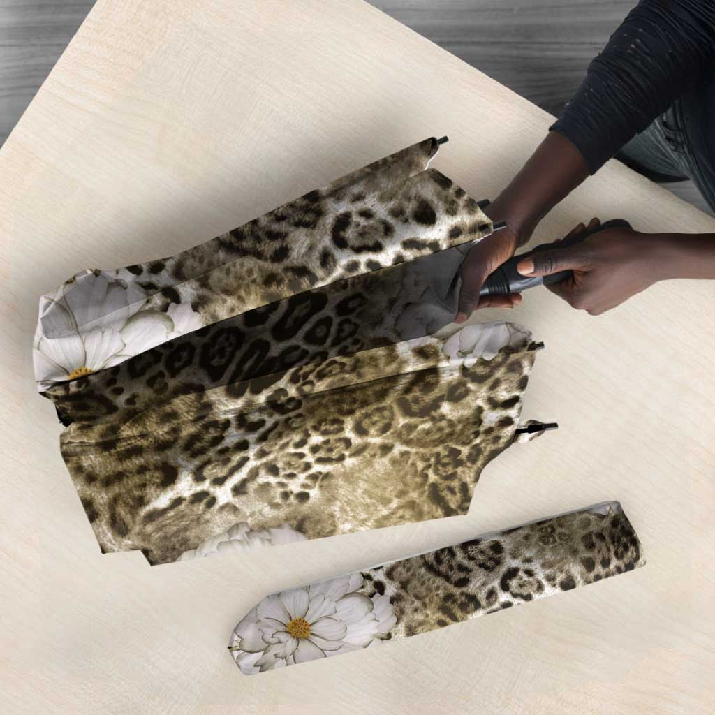 African Leopard Floral Pattern Umbrella Sahara Pearl