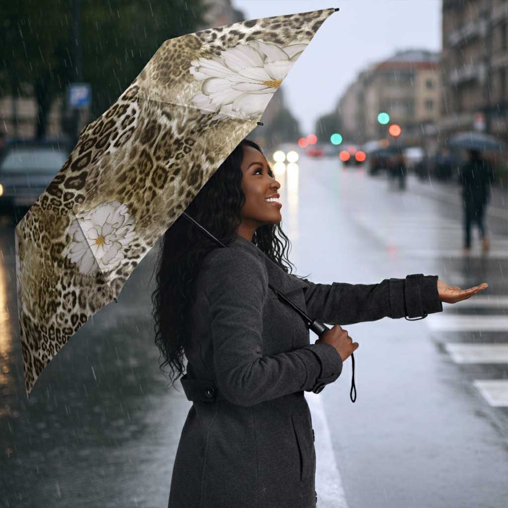 African Leopard Floral Pattern Umbrella Sahara Pearl