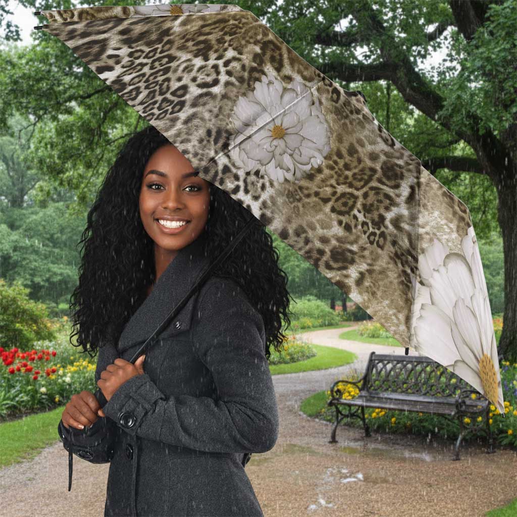 African Leopard Floral Pattern Umbrella Sahara Pearl
