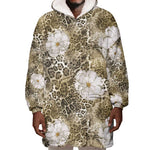 African Leopard Floral Pattern Wearable Blanket Hoodie Sahara Pearl