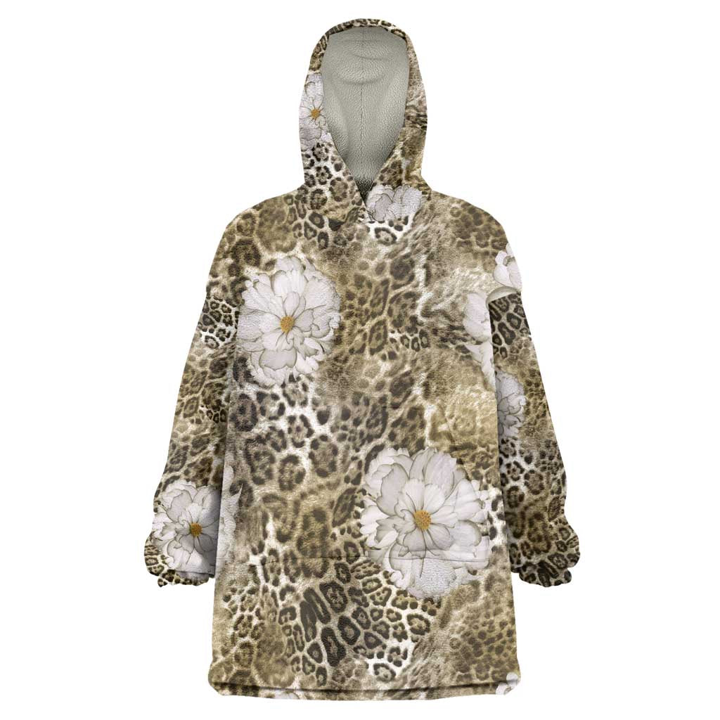 African Leopard Floral Pattern Wearable Blanket Hoodie Sahara Pearl