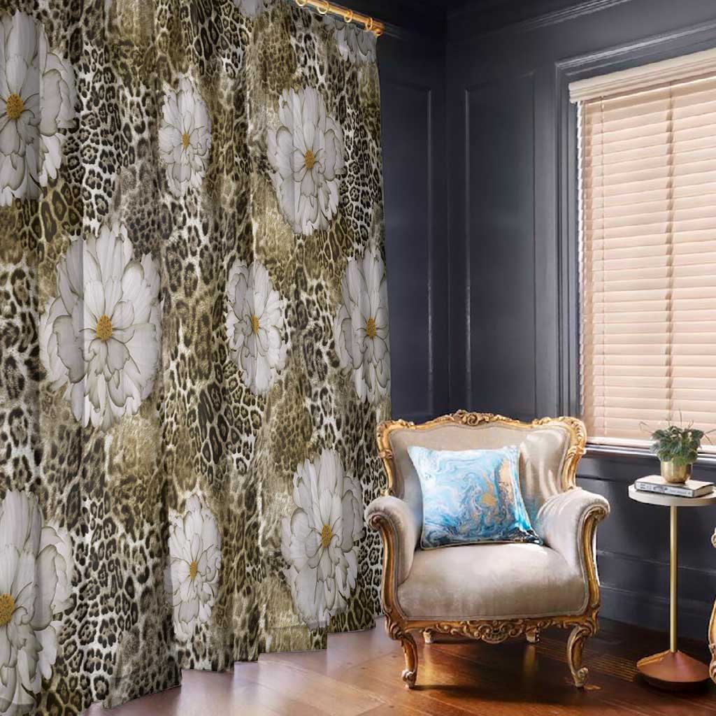 African Leopard Floral Pattern Window Curtain Sahara Pearl