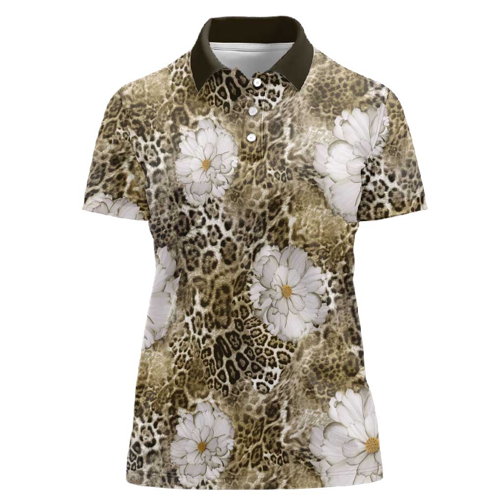 African Leopard Floral Pattern Women Polo Shirt Sahara Pearl