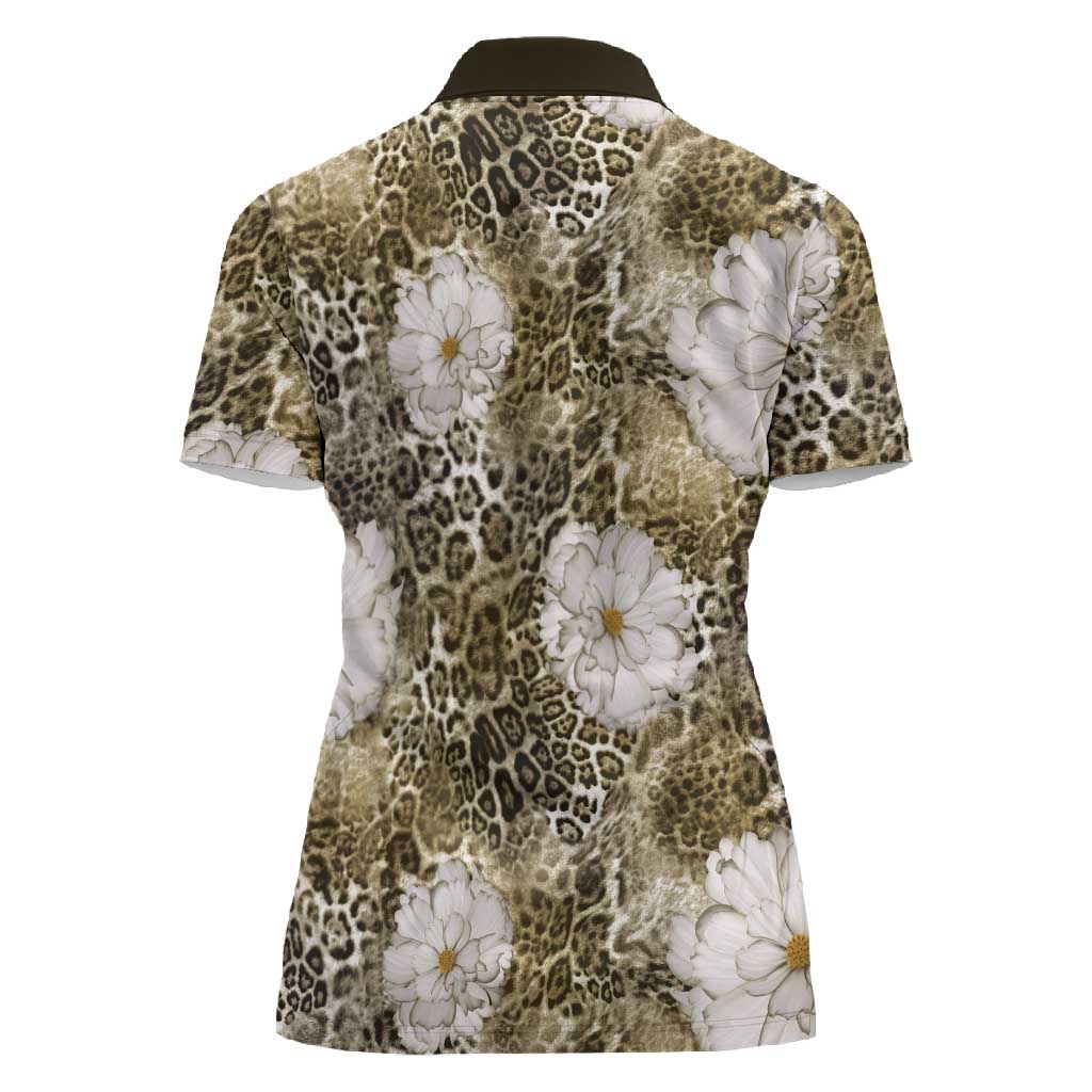 African Leopard Floral Pattern Women Polo Shirt Sahara Pearl