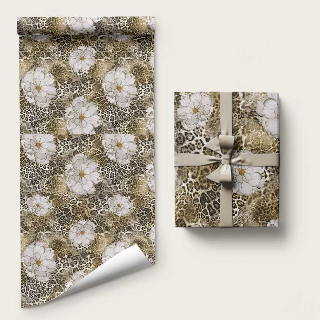African Leopard Floral Pattern Wrapping Paper Sahara Pearl