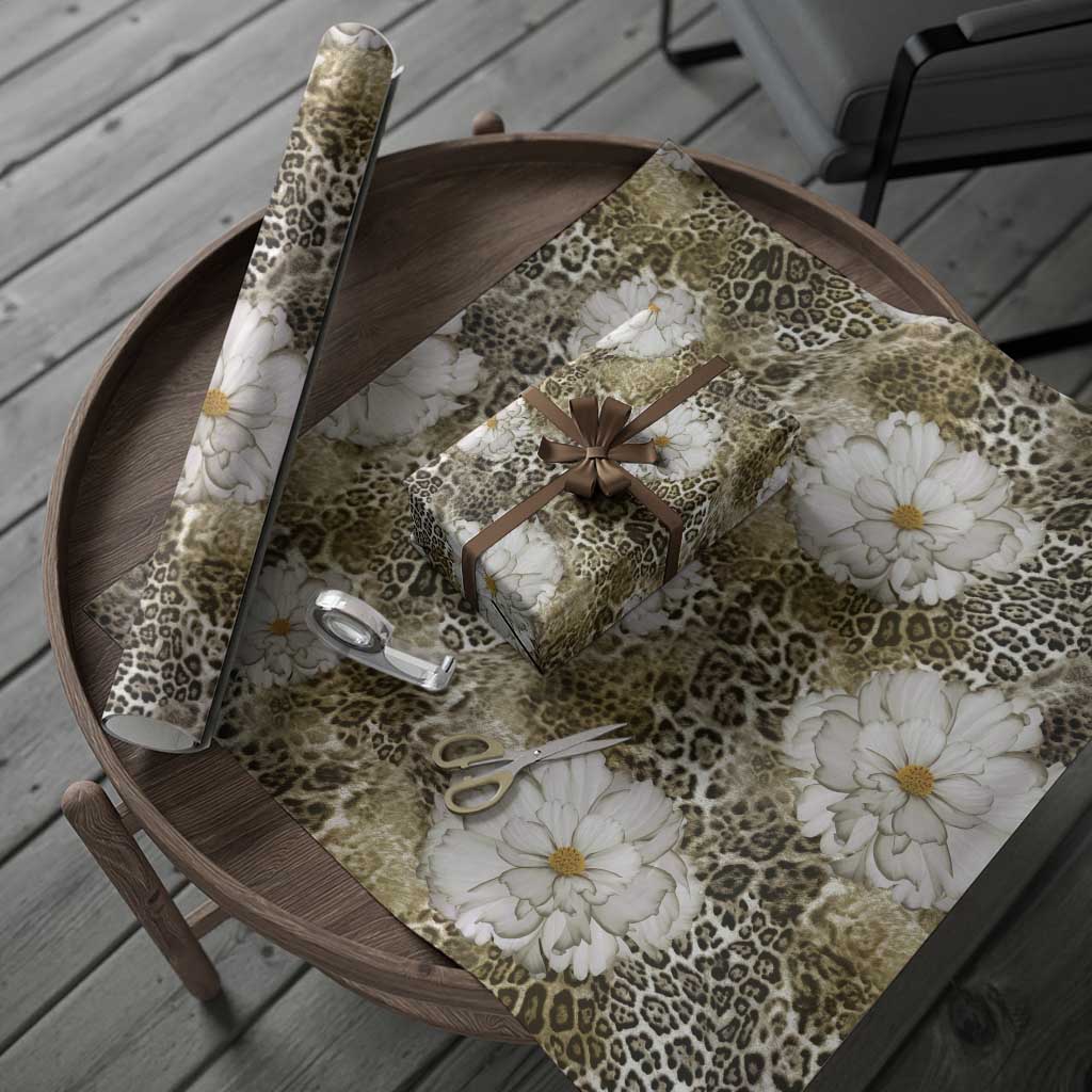 African Leopard Floral Pattern Wrapping Paper Sahara Pearl
