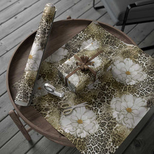 African Leopard Floral Pattern Wrapping Paper Sahara Pearl
