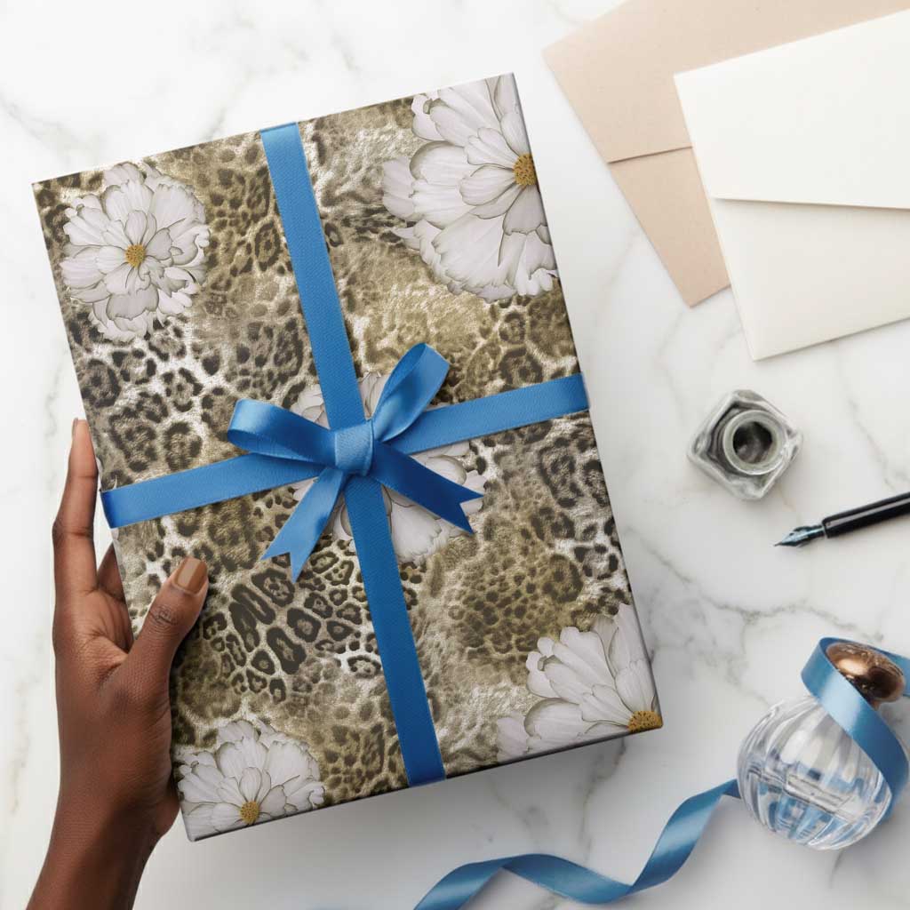 African Leopard Floral Pattern Wrapping Paper Sahara Pearl