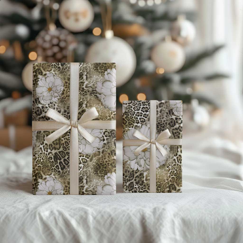 African Leopard Floral Pattern Wrapping Paper Sahara Pearl