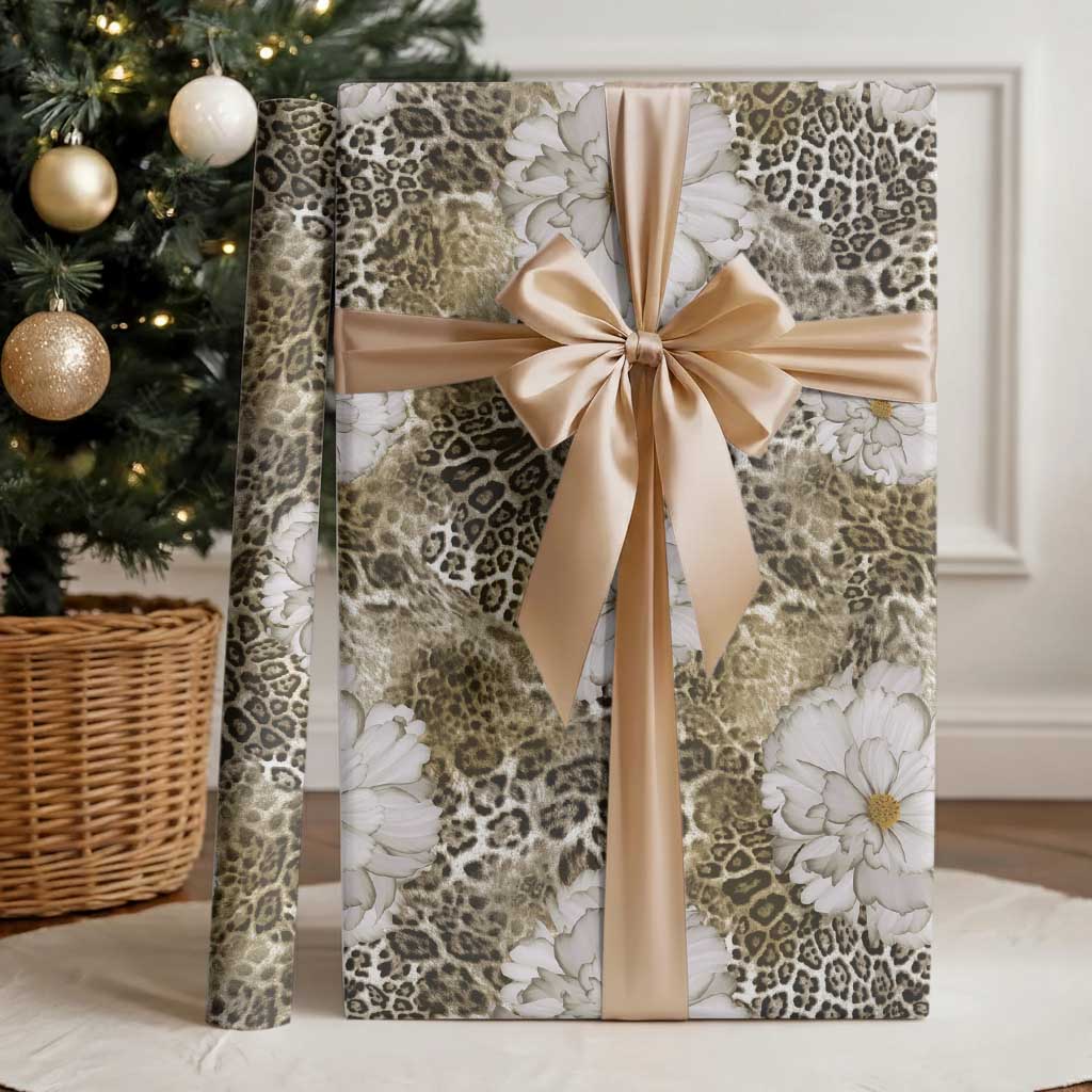 African Leopard Floral Pattern Wrapping Paper Sahara Pearl