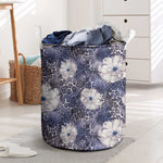 African Leopard Floral Pattern Laundry Basket Nile Indigo