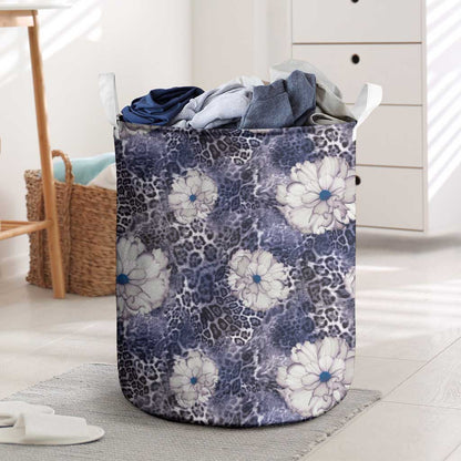 African Leopard Floral Pattern Laundry Basket Nile Indigo
