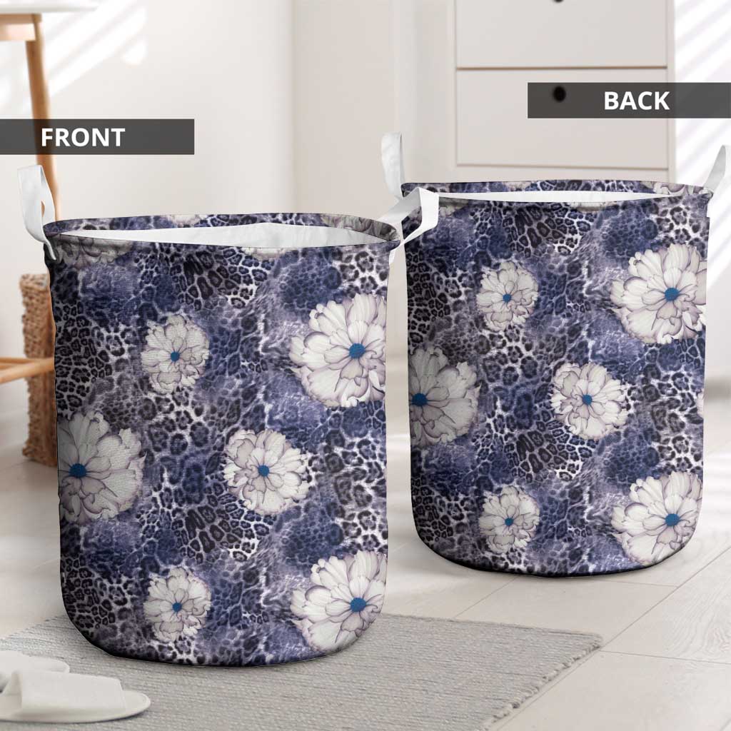 African Leopard Floral Pattern Laundry Basket Nile Indigo